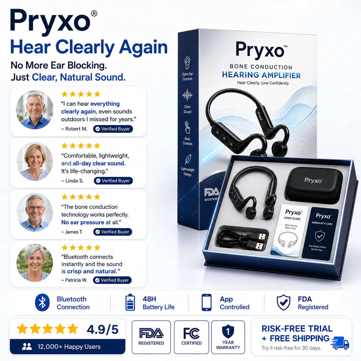 💖#1 THIS IS THE CLEAR WINNER!🔥Pryxo™ Bone Conduction Hearing Aids — Hear the sounds you should hear! ✅Made in the USA